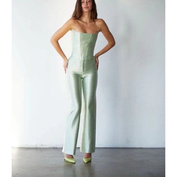 Rezek Studio Pants - REZEK STUDIO Hustle Pants XS 70s Disco Hot Pants Flare Leg Mint Green Stretch